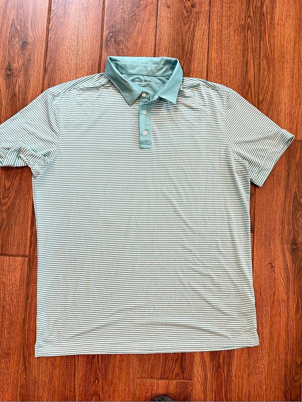 Mizzen+Main Men's Striped Polo Green & White XL Like New